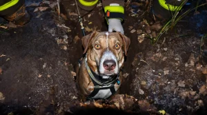 Coincée dans un terrier de blaireau lors d’une battue, une chienne de chasse sauvée après intervention